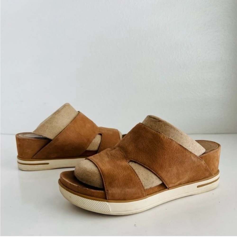 Eileen Fisher Brown Soft Leather Slip on Wedge Sandal